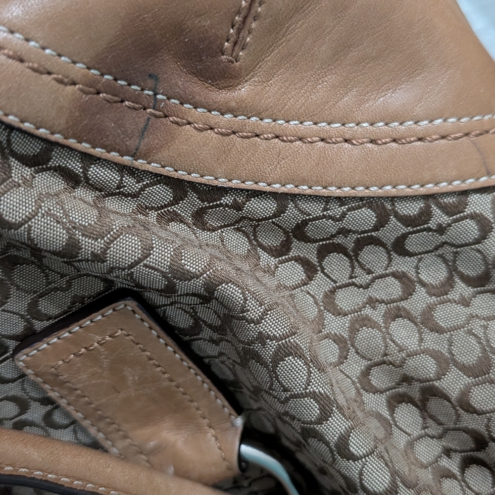 COACH Authentic Signature Flap Satchel Brown Monogram And Leather Like New - Picture 14 of 16